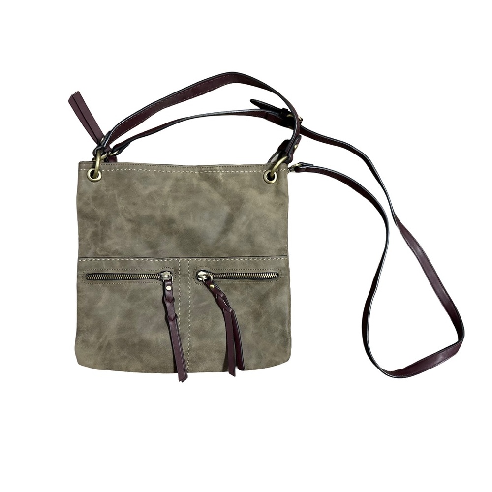 Sondra Roberts Taupe Faux-Leather Utility Crossbody Bag